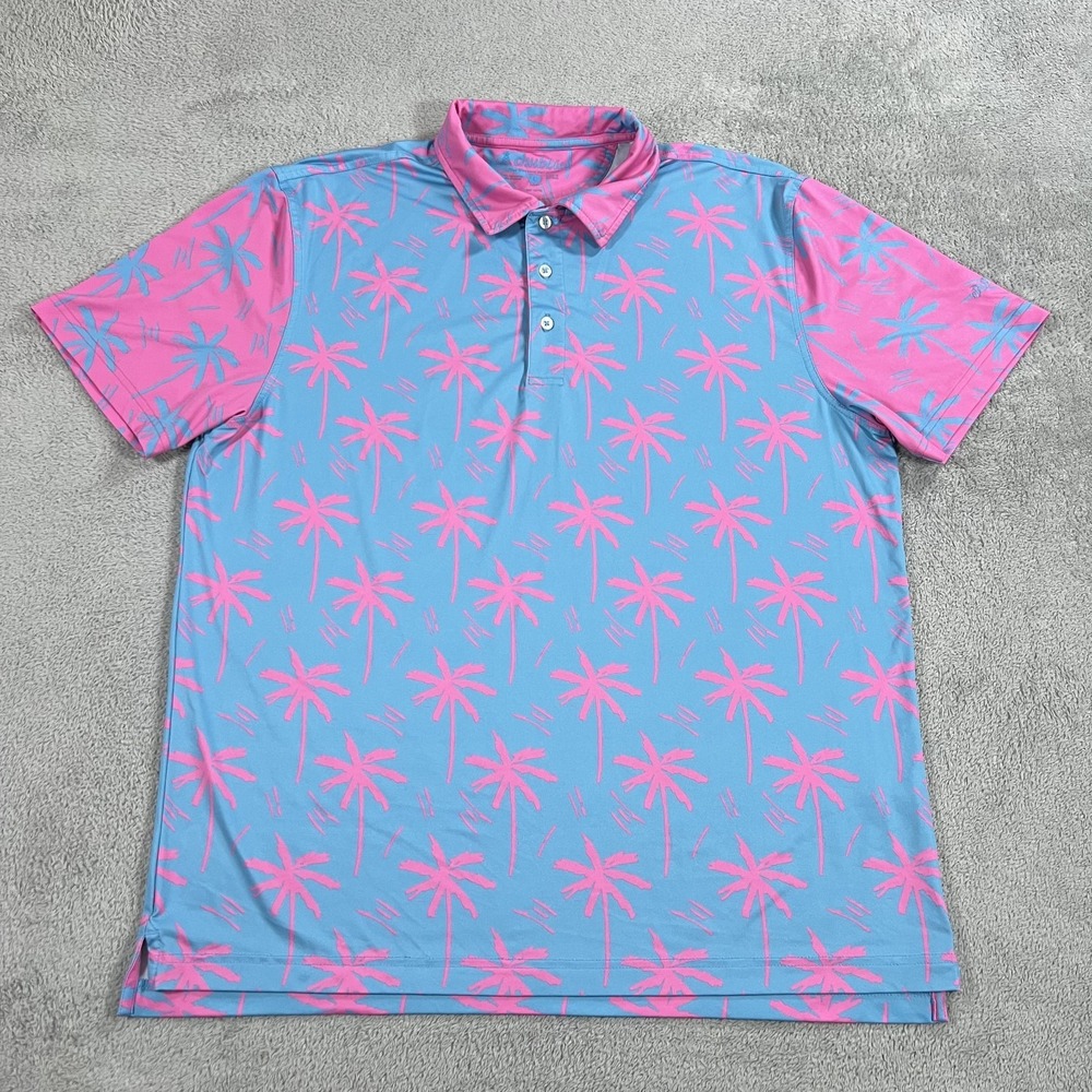 Chubbies Shirt Mens Large Blue Pink Performance Golf Stretch Palm Trees